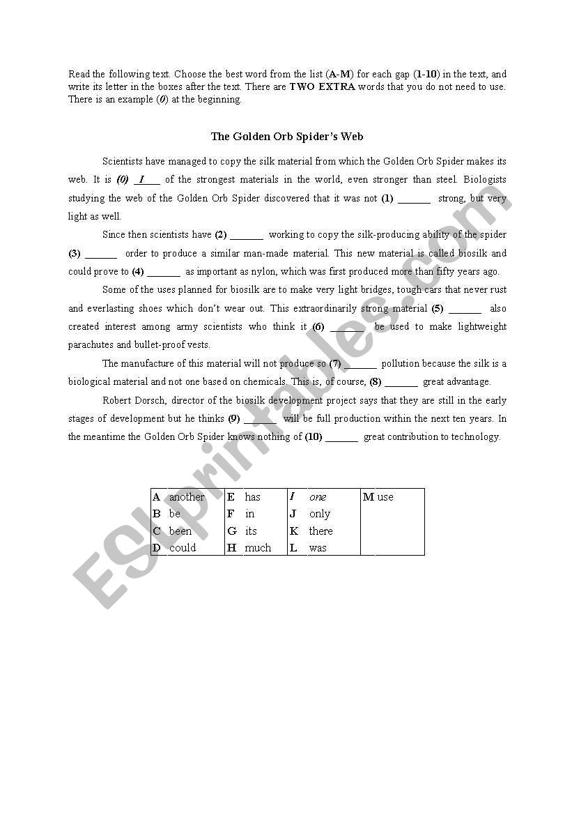 Use of English B2 exercise worksheet