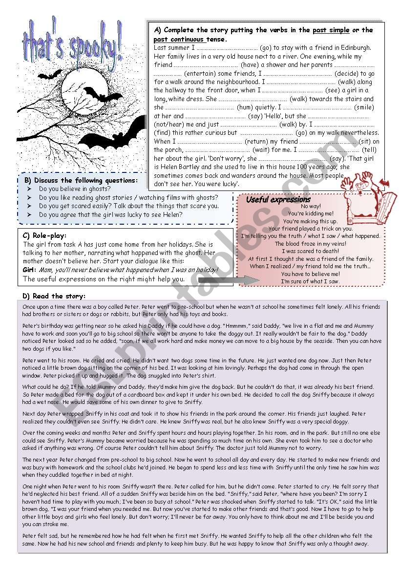 a ghost story (past tenses) worksheet