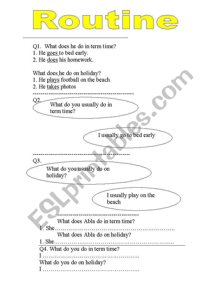 ROUTINE worksheet