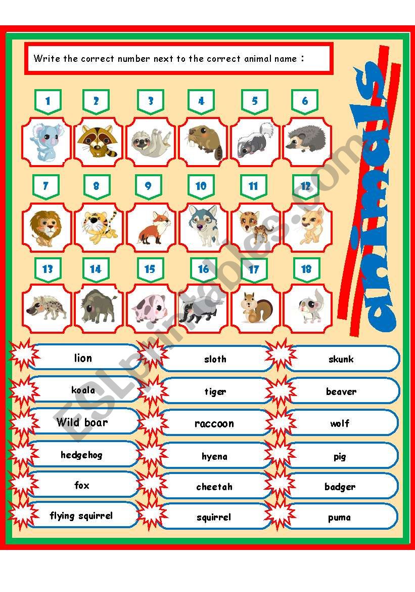 animals 2-3 (match) worksheet