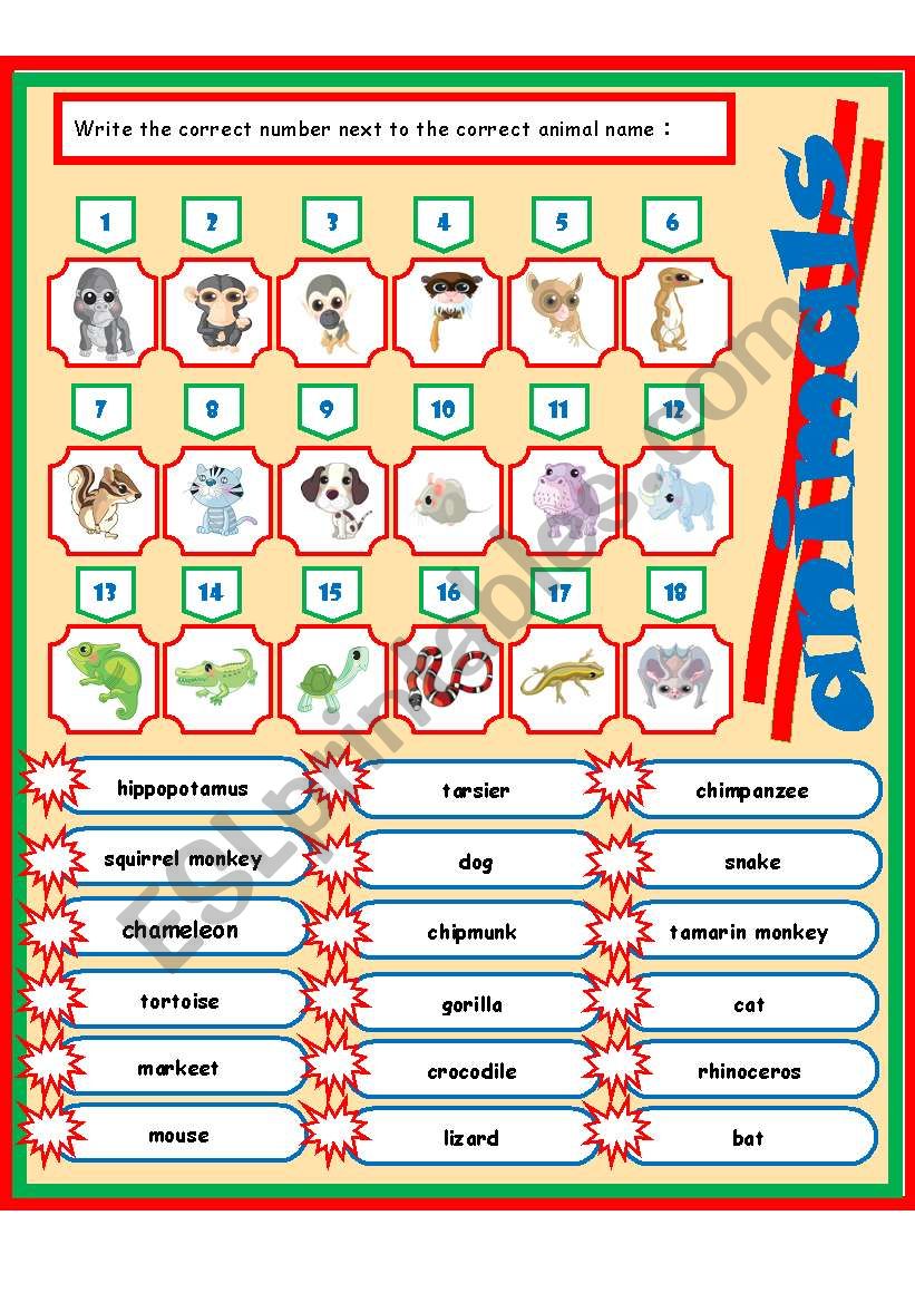 animals 3-3 (match) worksheet