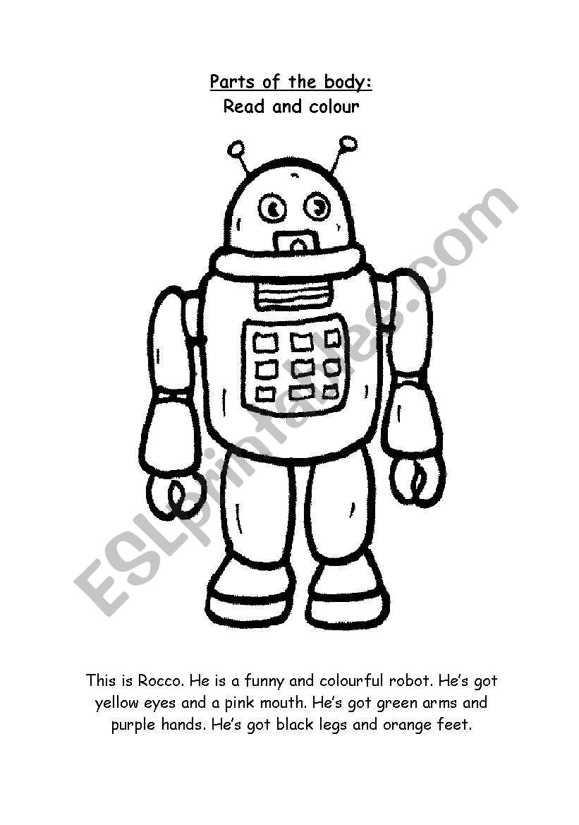 Parts of the body Let´s colour the robot! ESL worksheet by rocio88