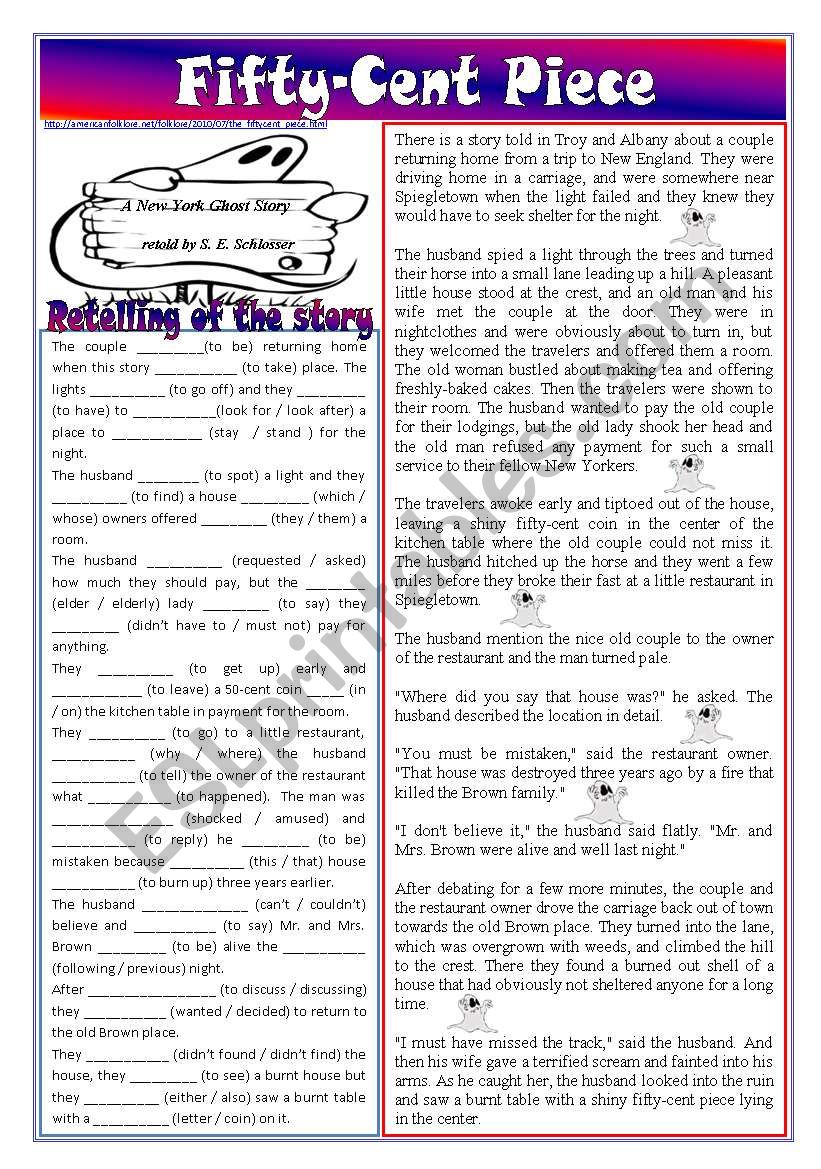 Fifty-cent piece â€“ retelling of the story (reported speech, past simple, relative / objective pronouns, modals, etc.) *editable