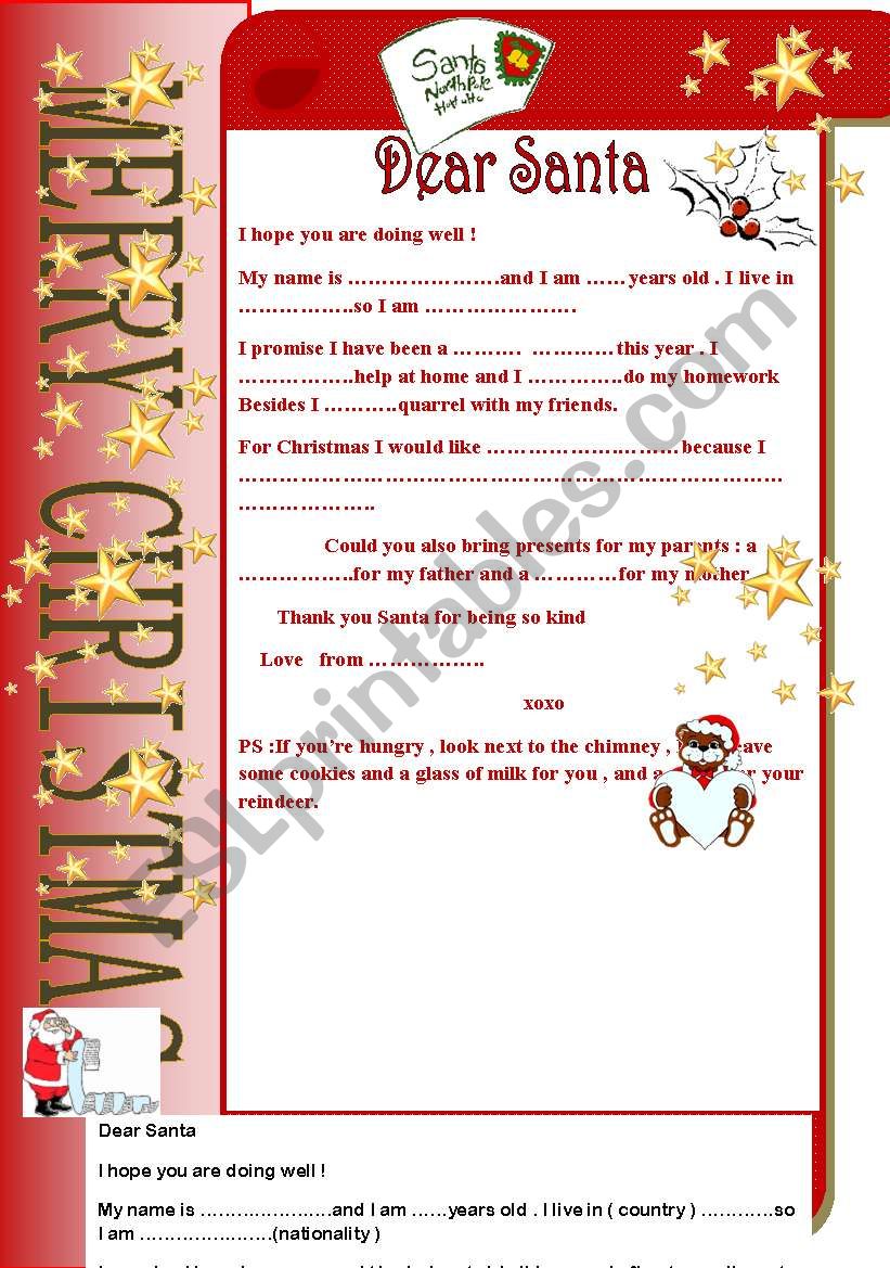 letter to santa worksheet