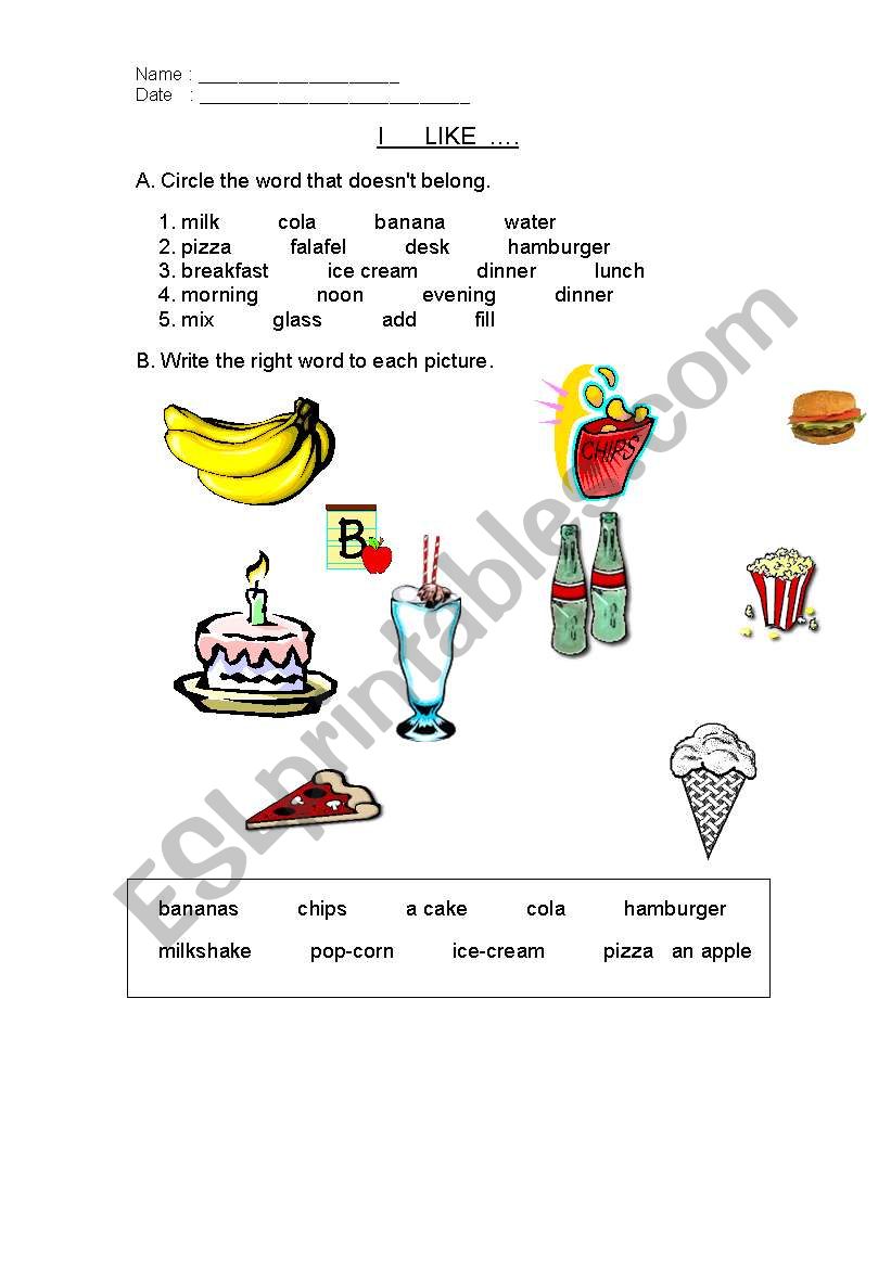 FOOD worksheet