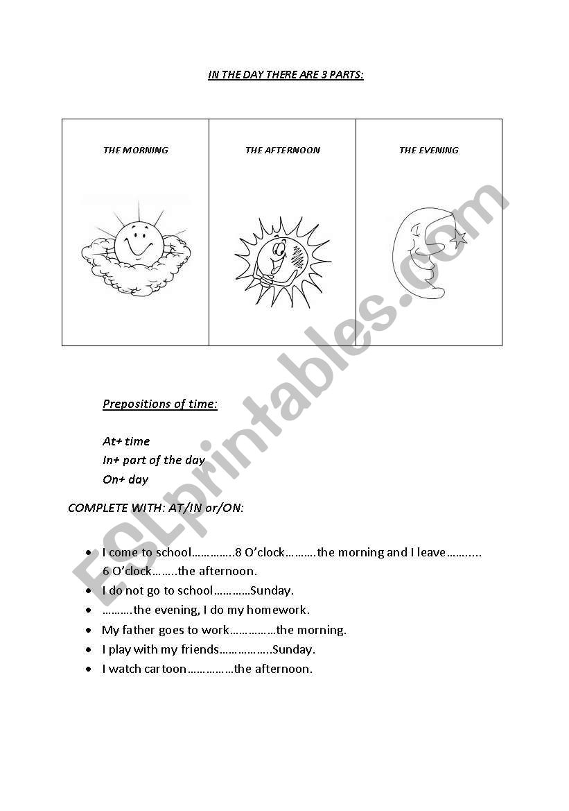 parts of the day and prepositions of time