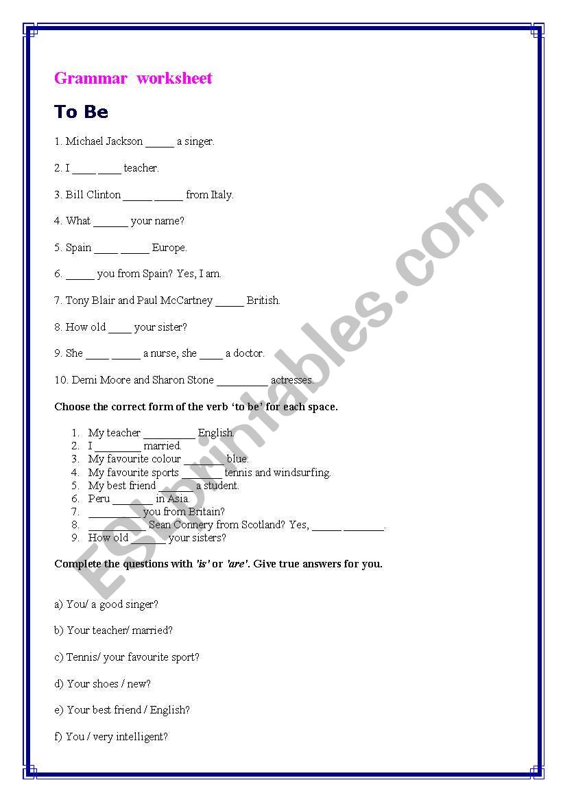Grammar worksheets worksheet