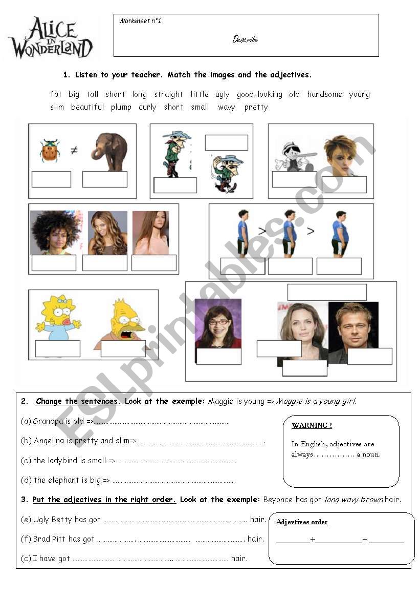 Alice in Wonderland (2/8) - Physical Description - Vocabulary Worksheet