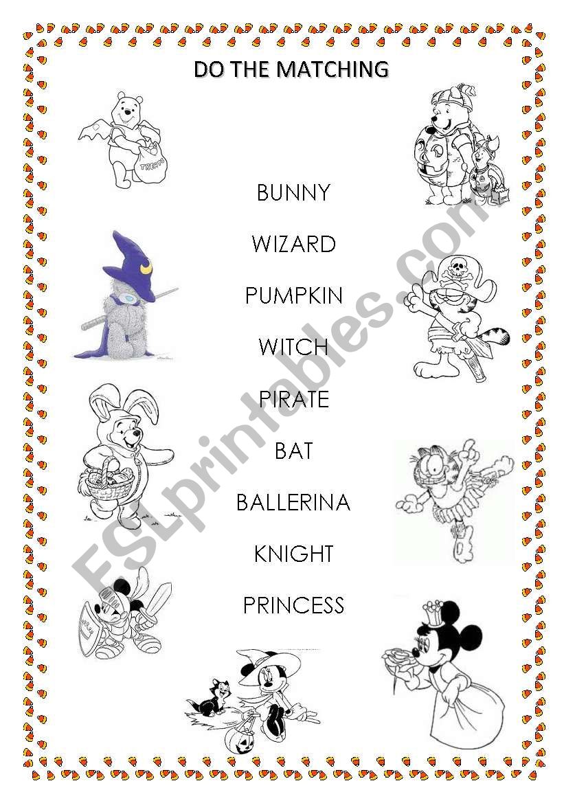 Halloween costumes matching worksheet