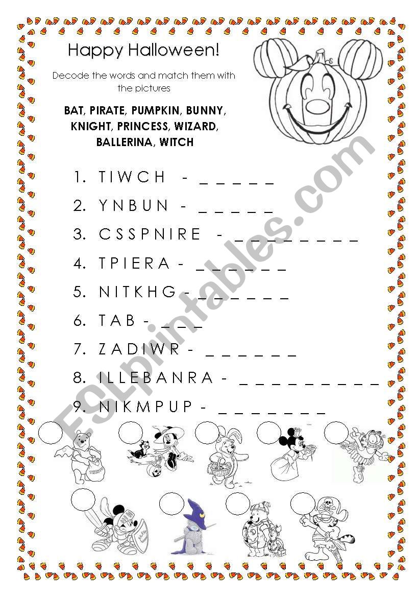 Halloween anagram worksheet