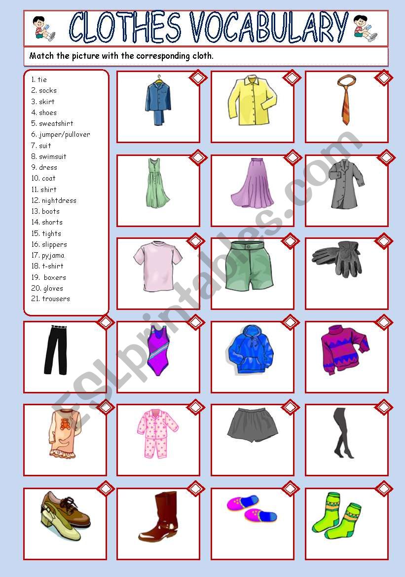 English Worksheet Basic Clothes Vocabulary - Bank2home.com