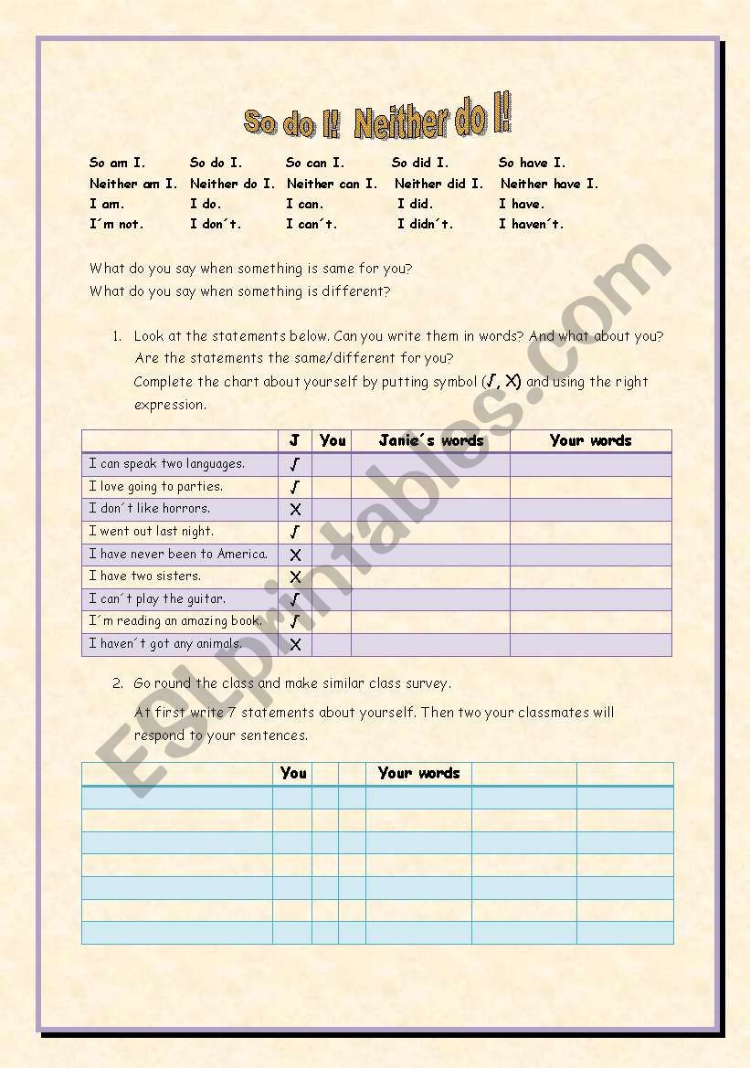 Auxiliary verbs - So do I/Neither do I