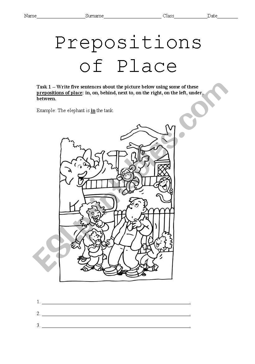 Prepositions of Place worksheet