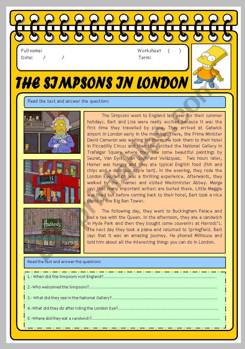 THE SIMPSONS IN LONDON. ACTIVITIES WITH KEY