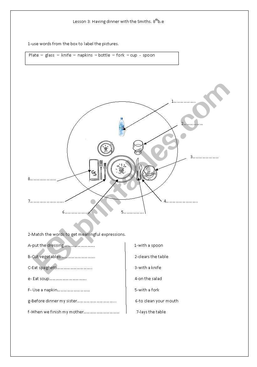 Having dinner with the family worksheet