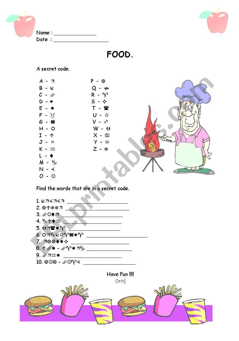 food worksheet