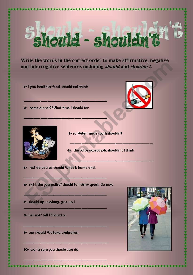 Should - Shouldnt ( I ) worksheet