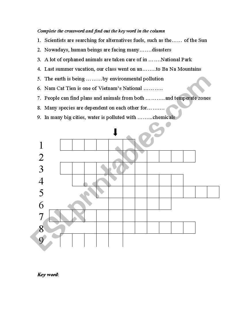 crossword worksheet