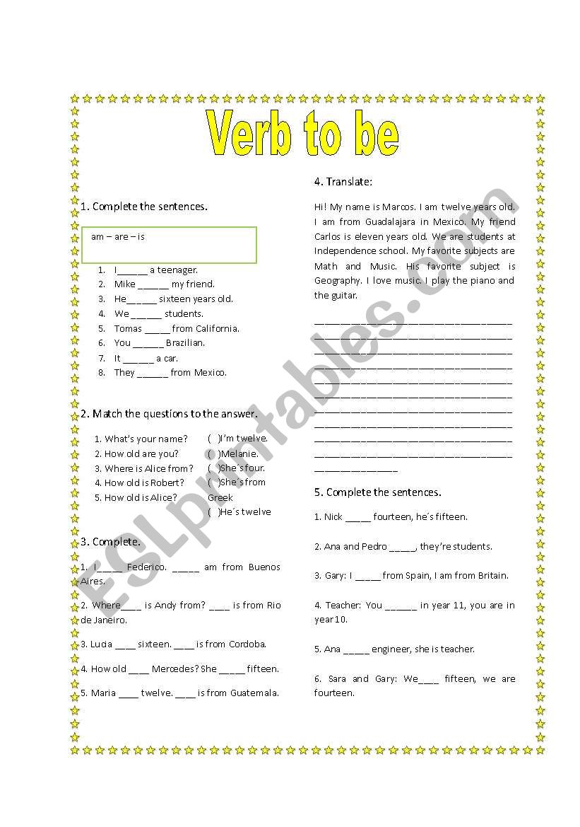 Verb to be worksheet