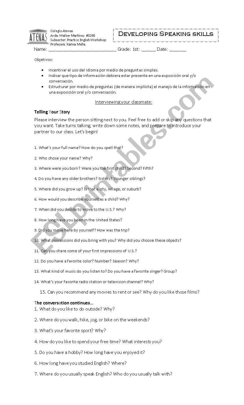 speaking worksheet