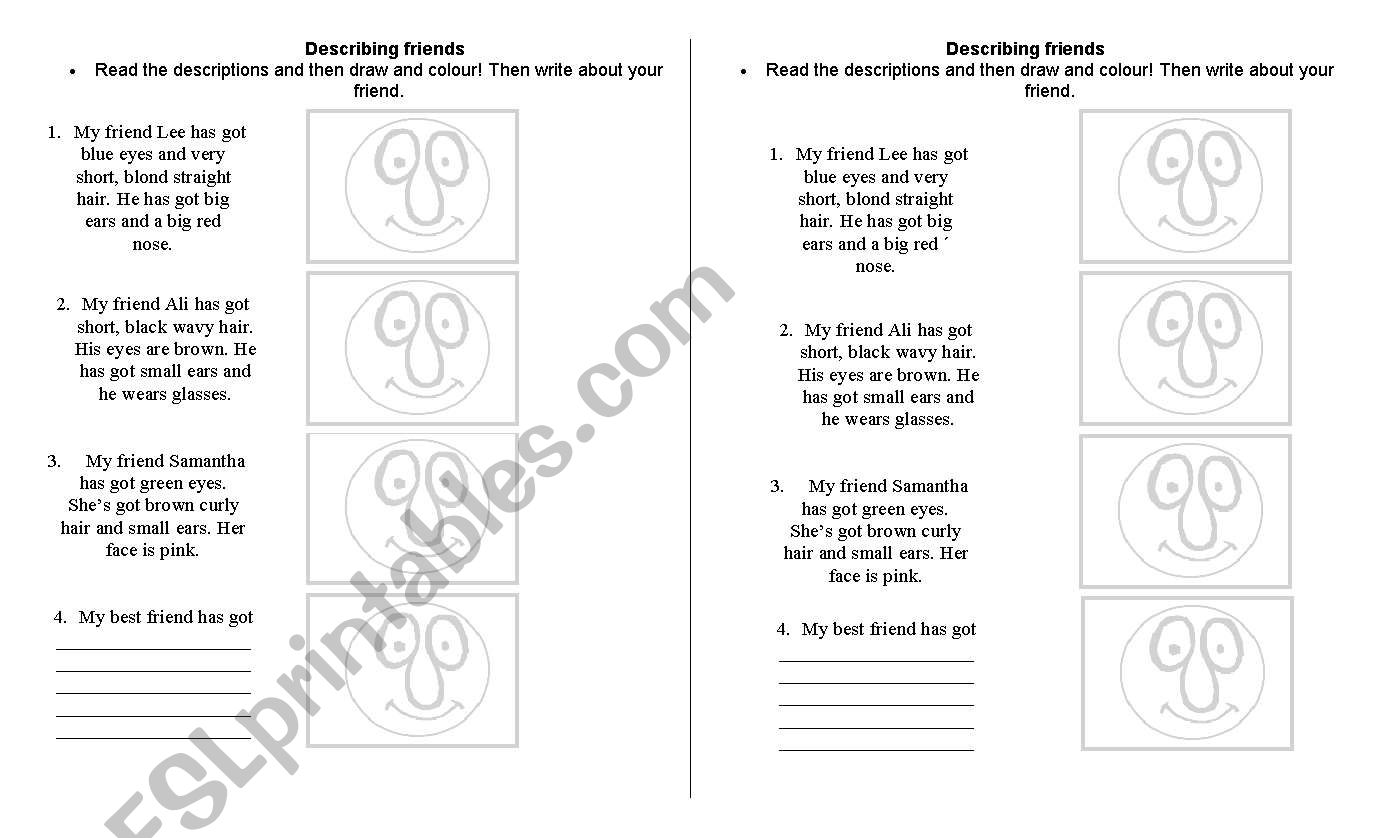 describing freinds worksheet