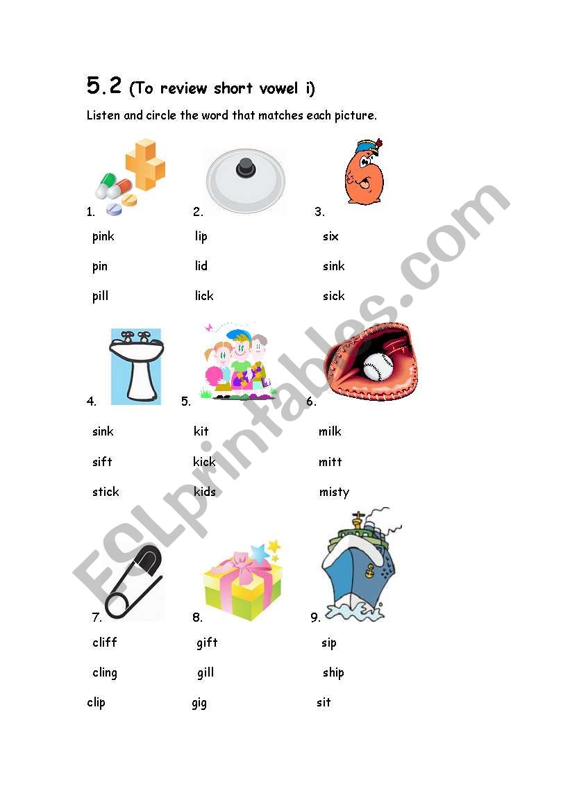 review short vowel i worksheet