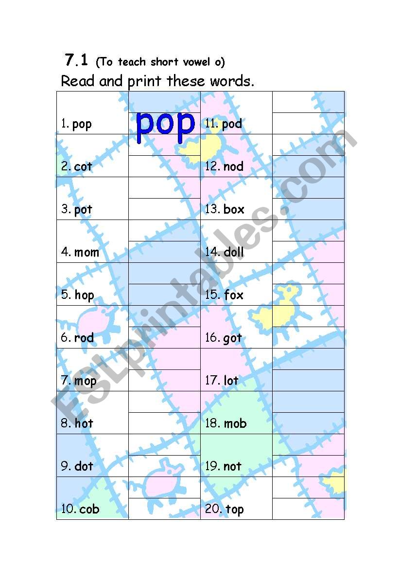 short vowel o worksheet