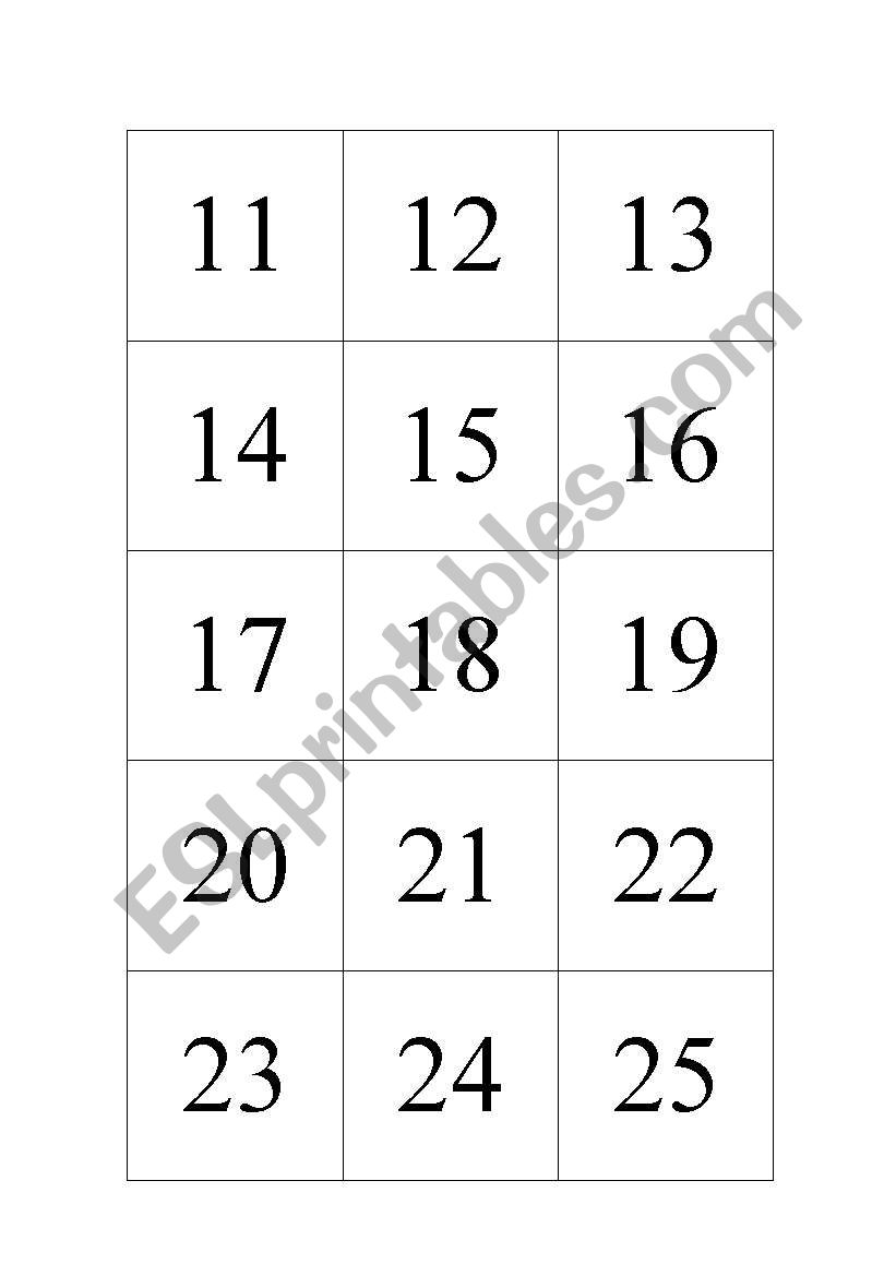 number 11-25 worksheet