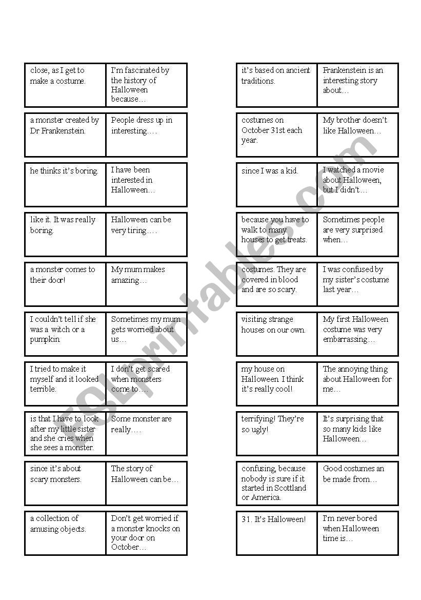 Halloween adjective participial dominos