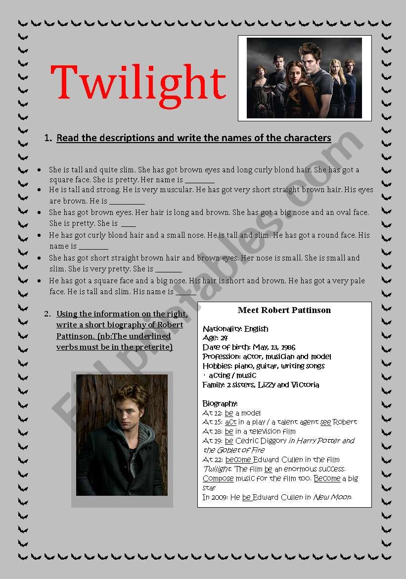 Twilight worksheet