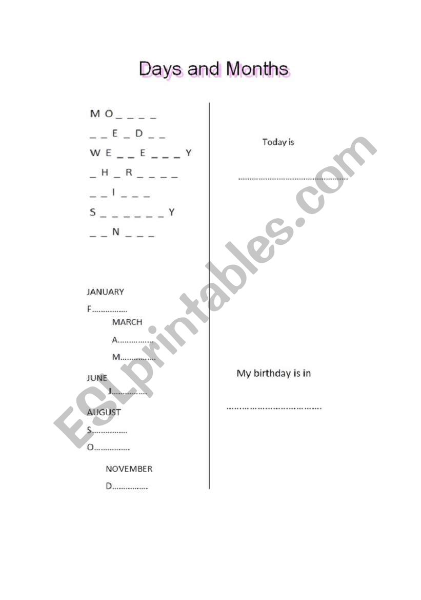 Words puzzles (days and months)