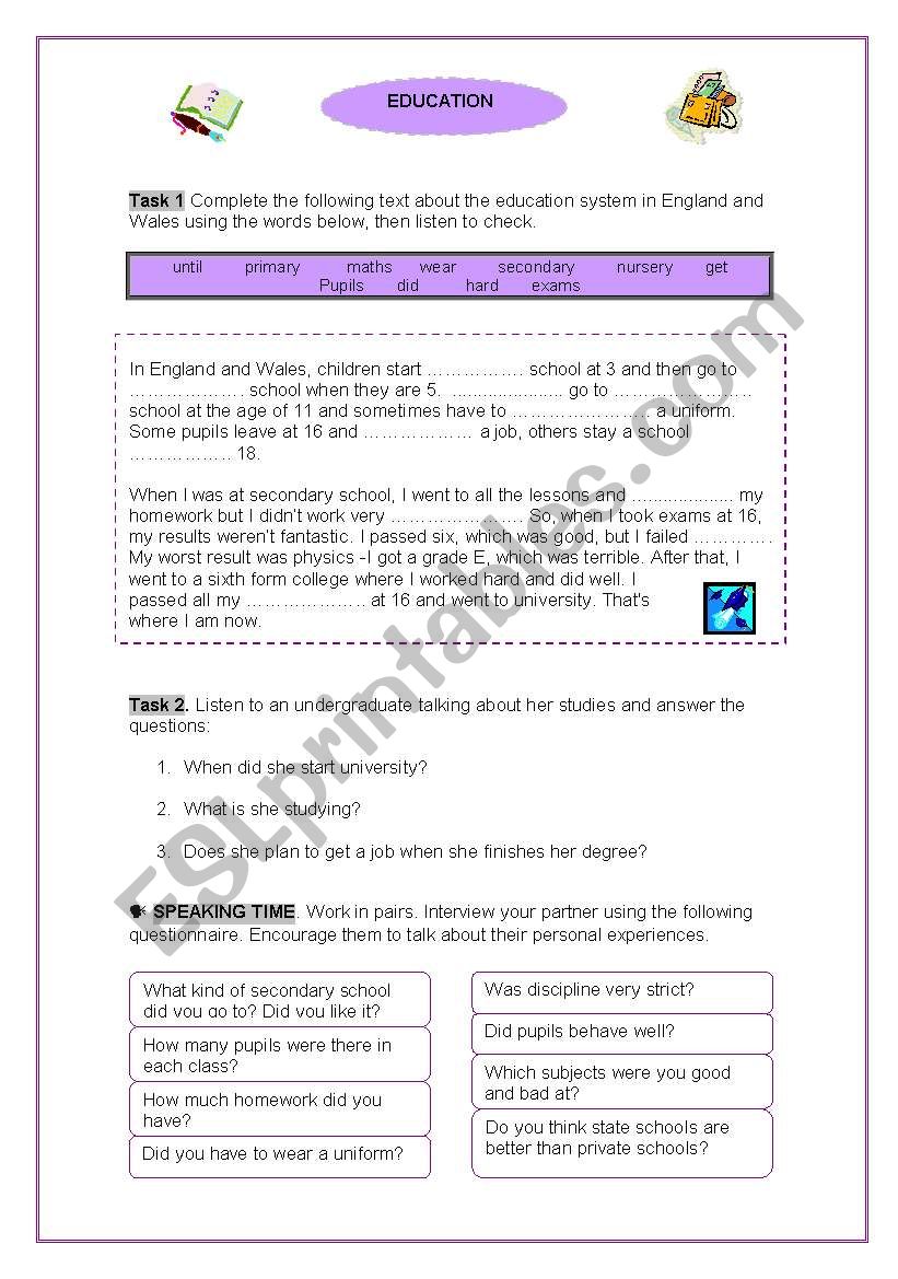 Education (worksheet)+key +audio files on request