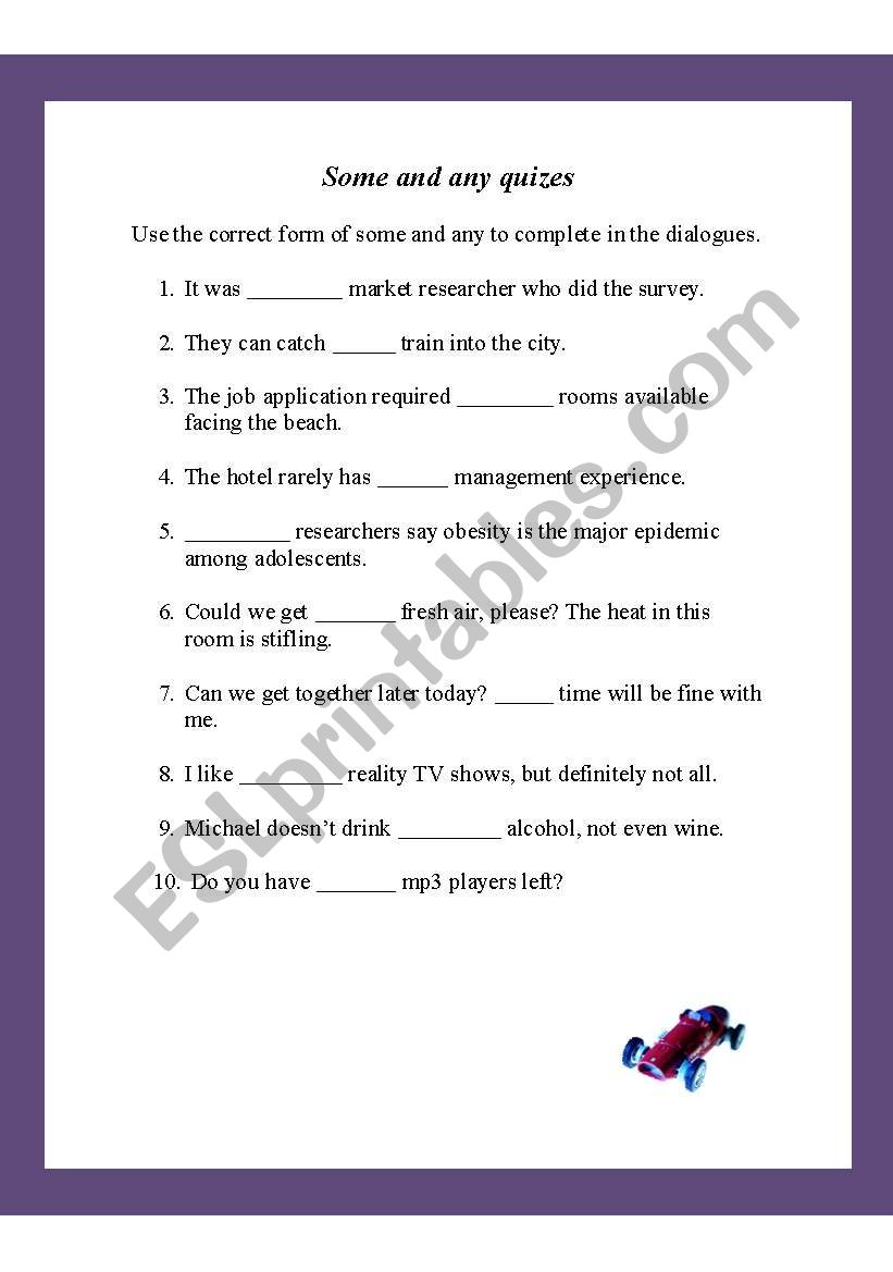 Some and any quize worksheet