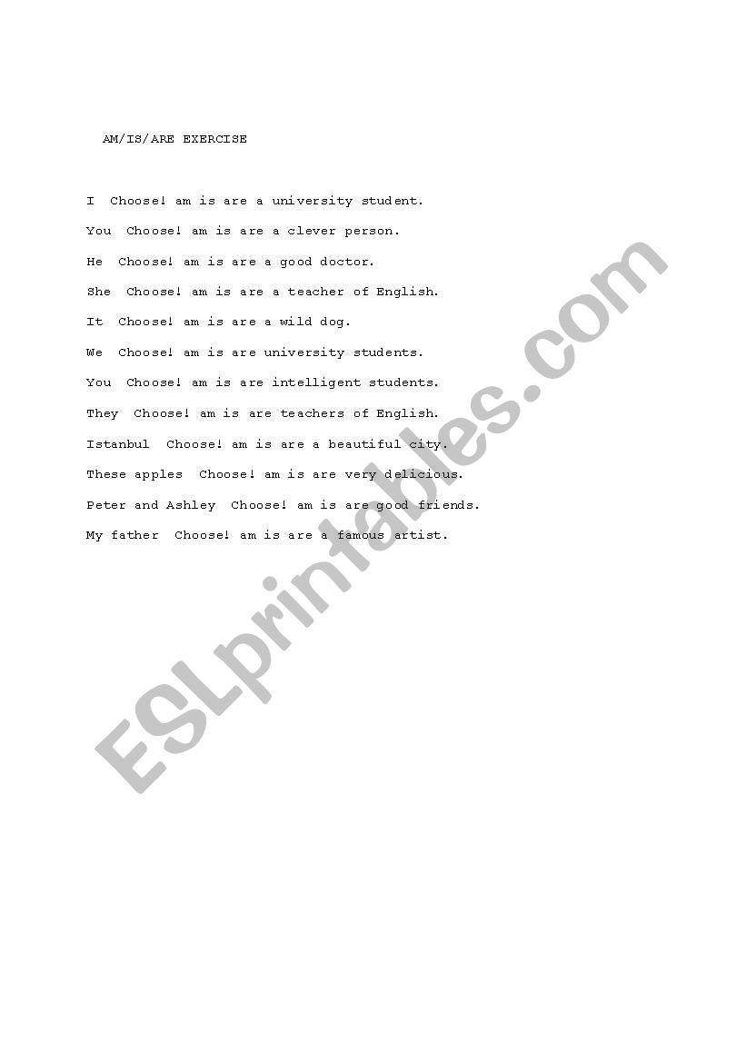 am-is-are worksheet