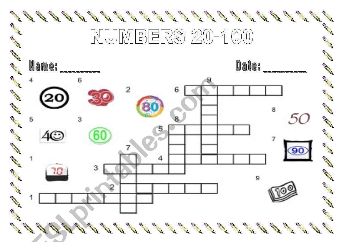 Numbers 20-100 worksheet