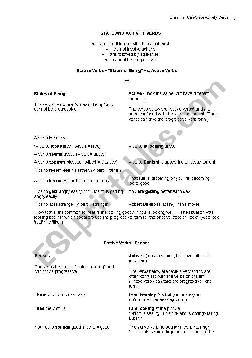State verbs worksheet