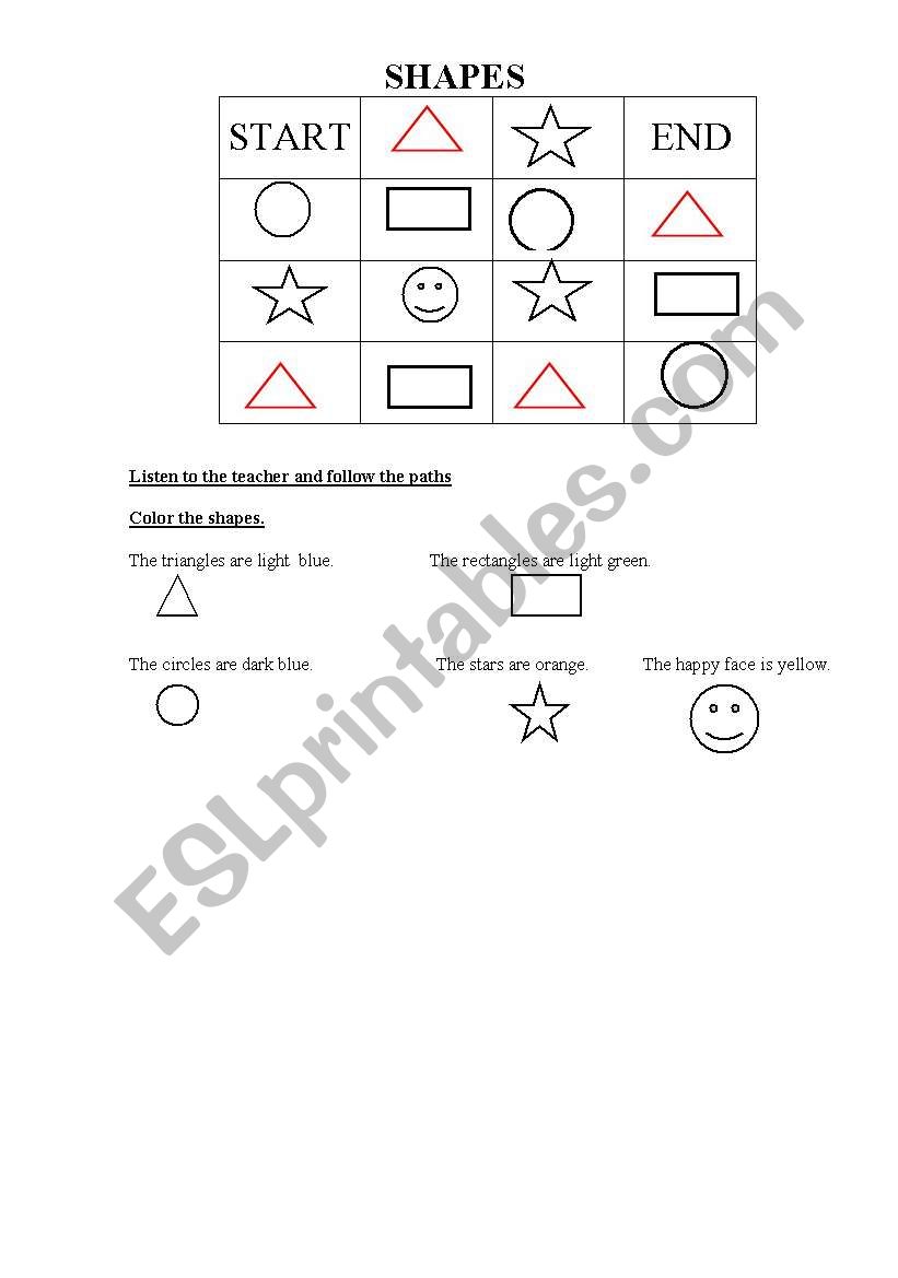 Shapes: follow the path worksheet