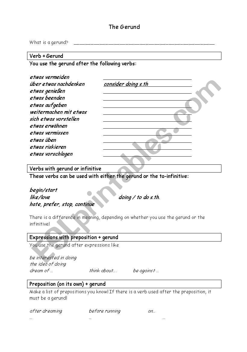 Gerunds worksheet