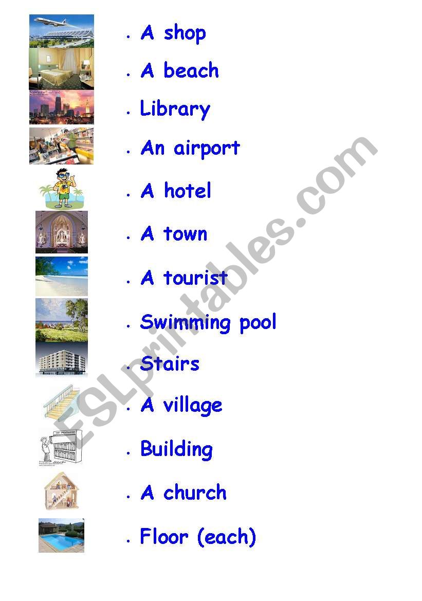PLaces in the town (matching) worksheet