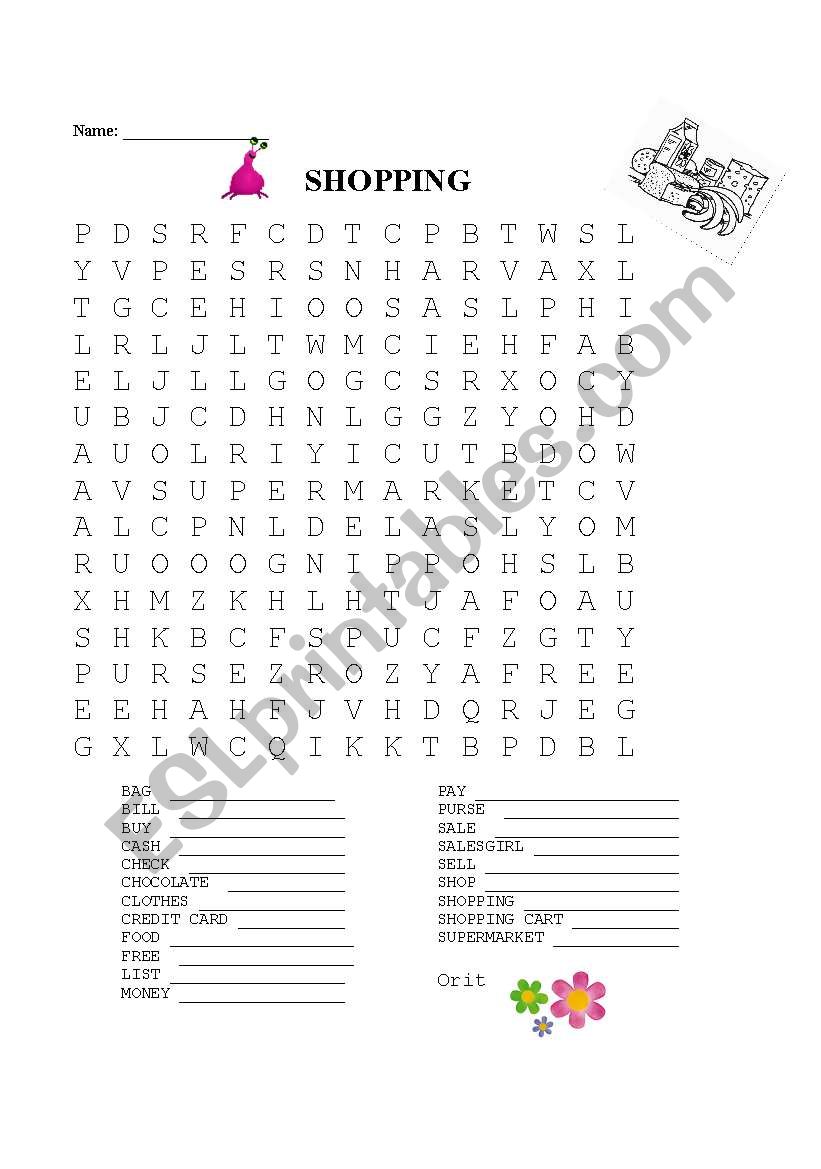 SHOPPING worksheet