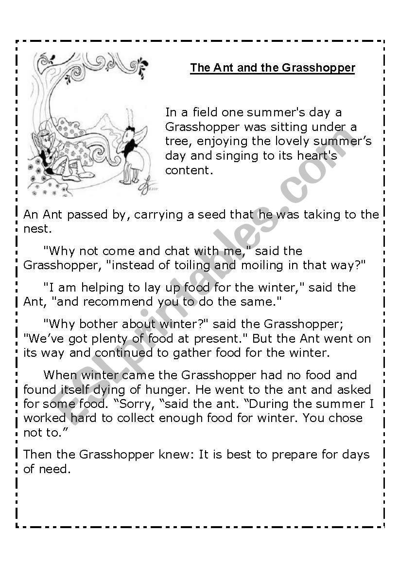 The ant and the grasshopper: Reading and Activities