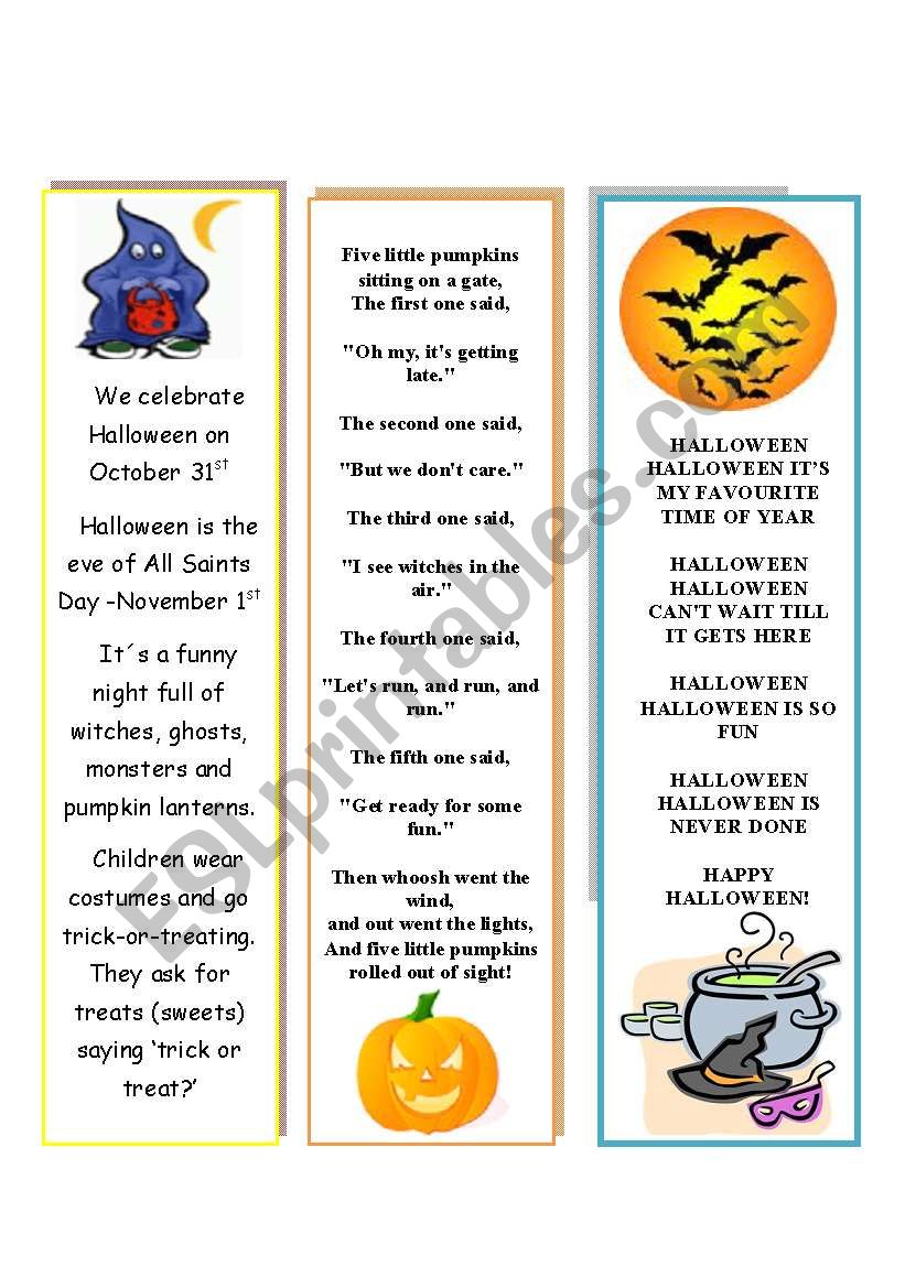 Halloween bookmarks 2 worksheet