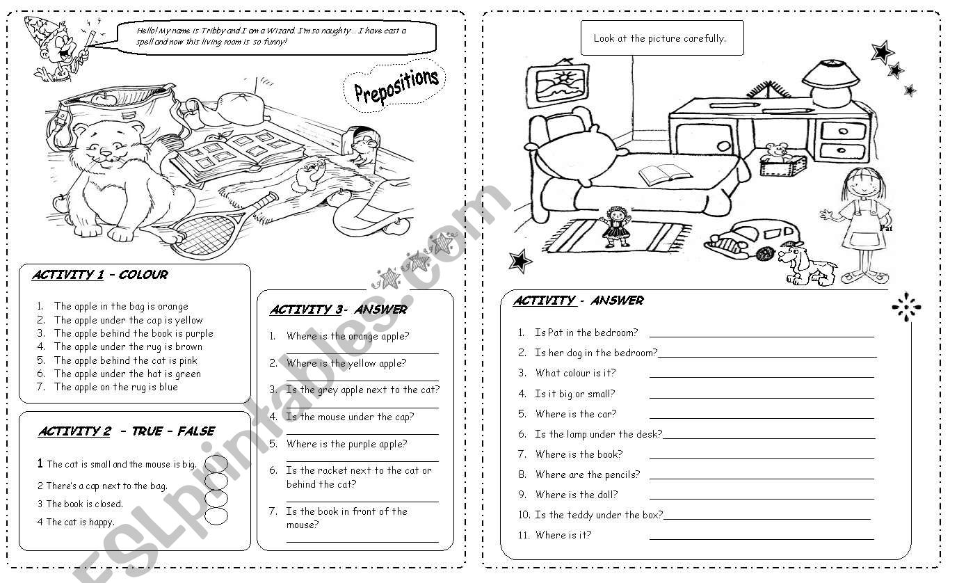 PREPOSITIONS - B&W worksheet