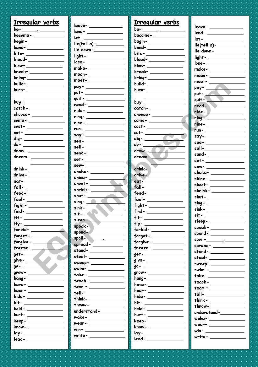 Irregular verbs worksheet