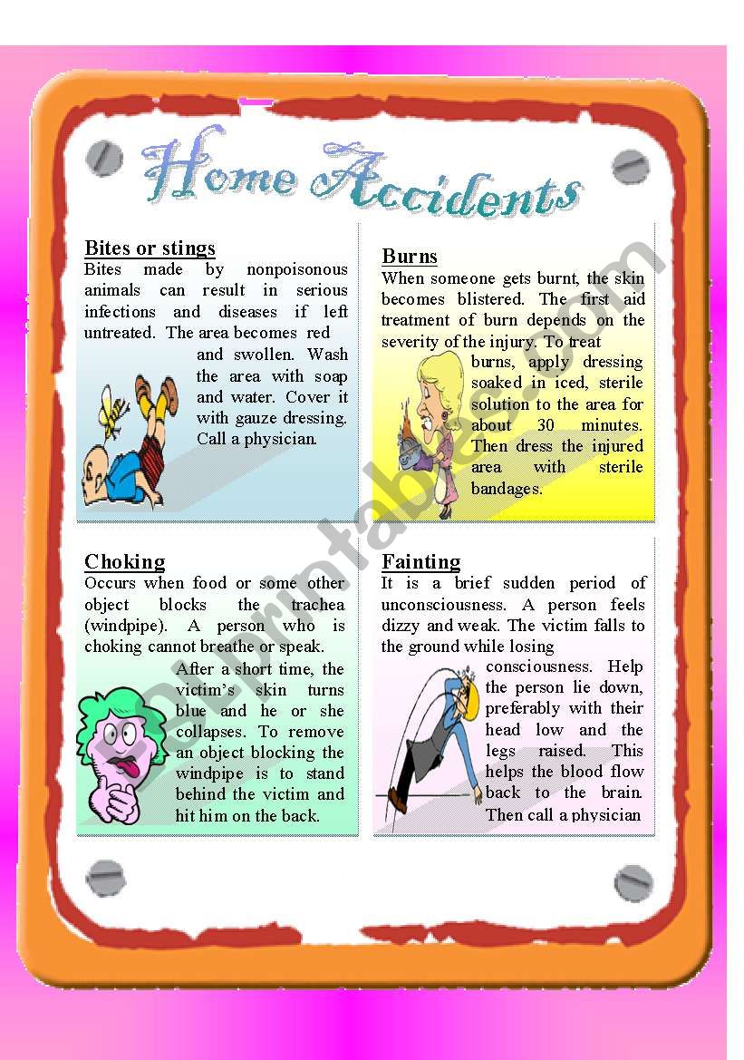 Reading - Home Accidents worksheet