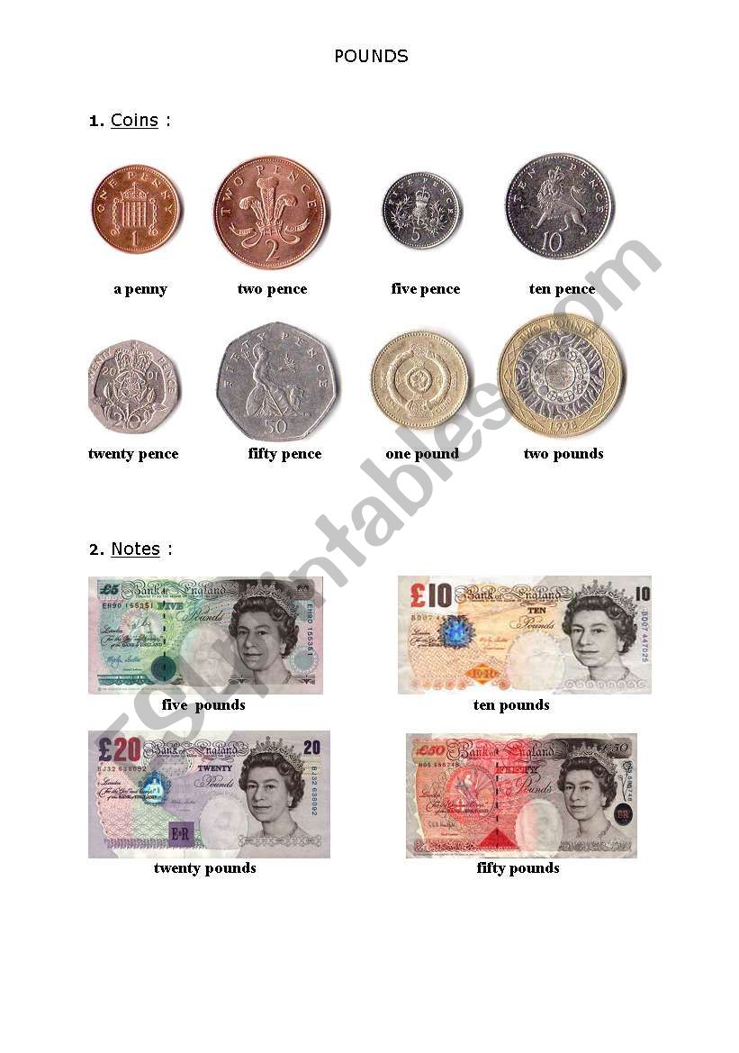 the pound coins and notes esl worksheet by iwontherabbit