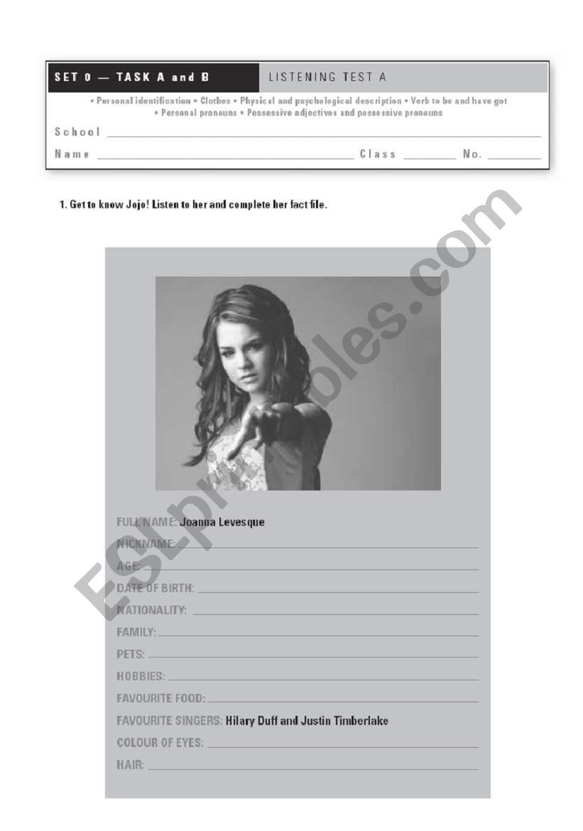 TEST PERSONAL ID worksheet