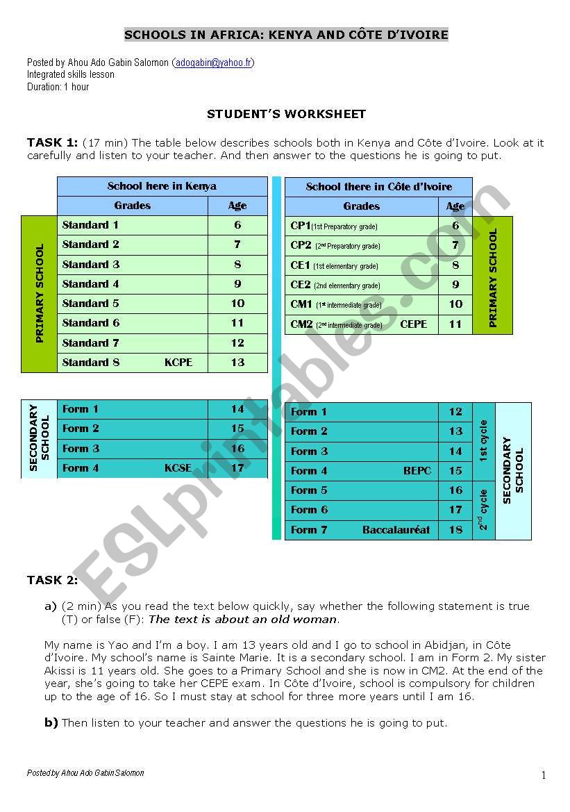 Schools in Africa worksheet