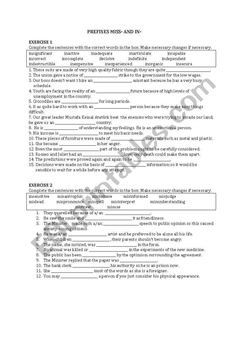 miss- in- prexises exercise worksheet