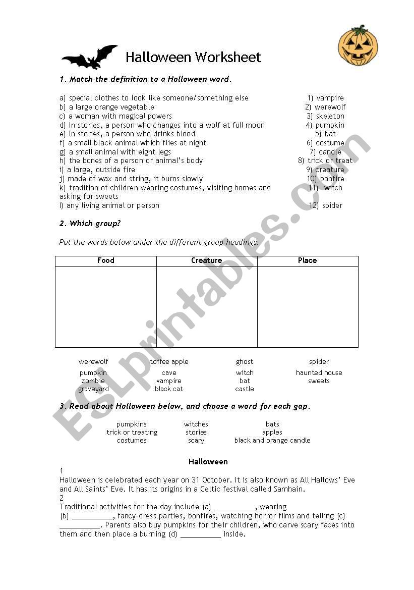 Halloween worksheet worksheet